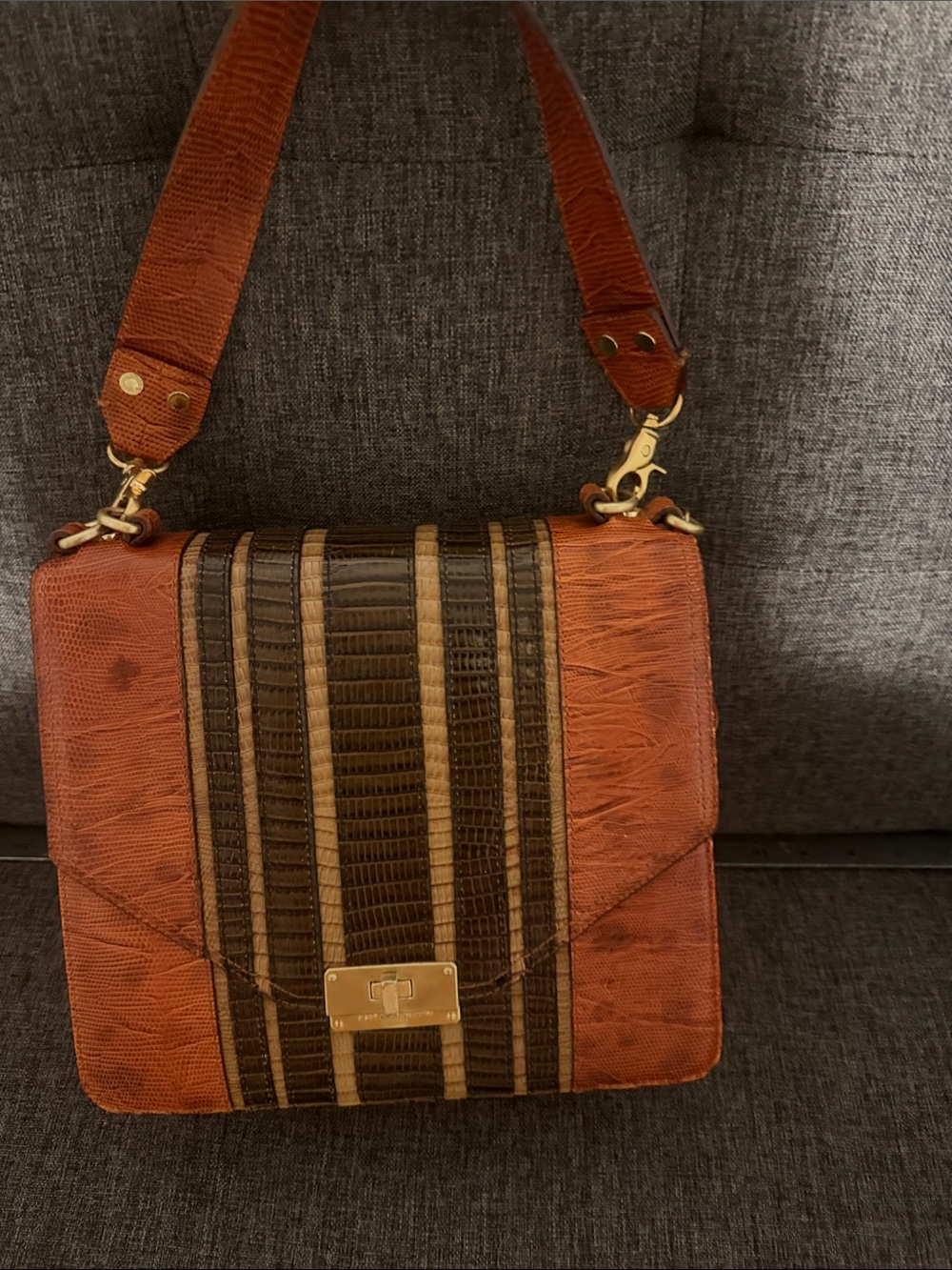 Brahmin Leather Crossbody Bag in Brown and Tan.NO LONG STRAP!